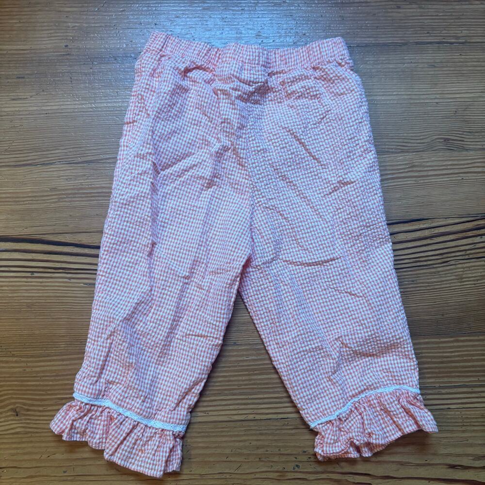 Specialty Kids 90s orange white gingham ruffle bottom girls‎ pants SIZE 6